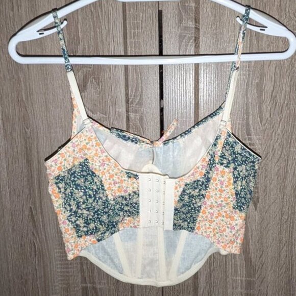 *3 FOR $9* Urban Outfitters Patchwork Crepe Ribbed Underwire Bustier Corset Top - Picture 4 of 5